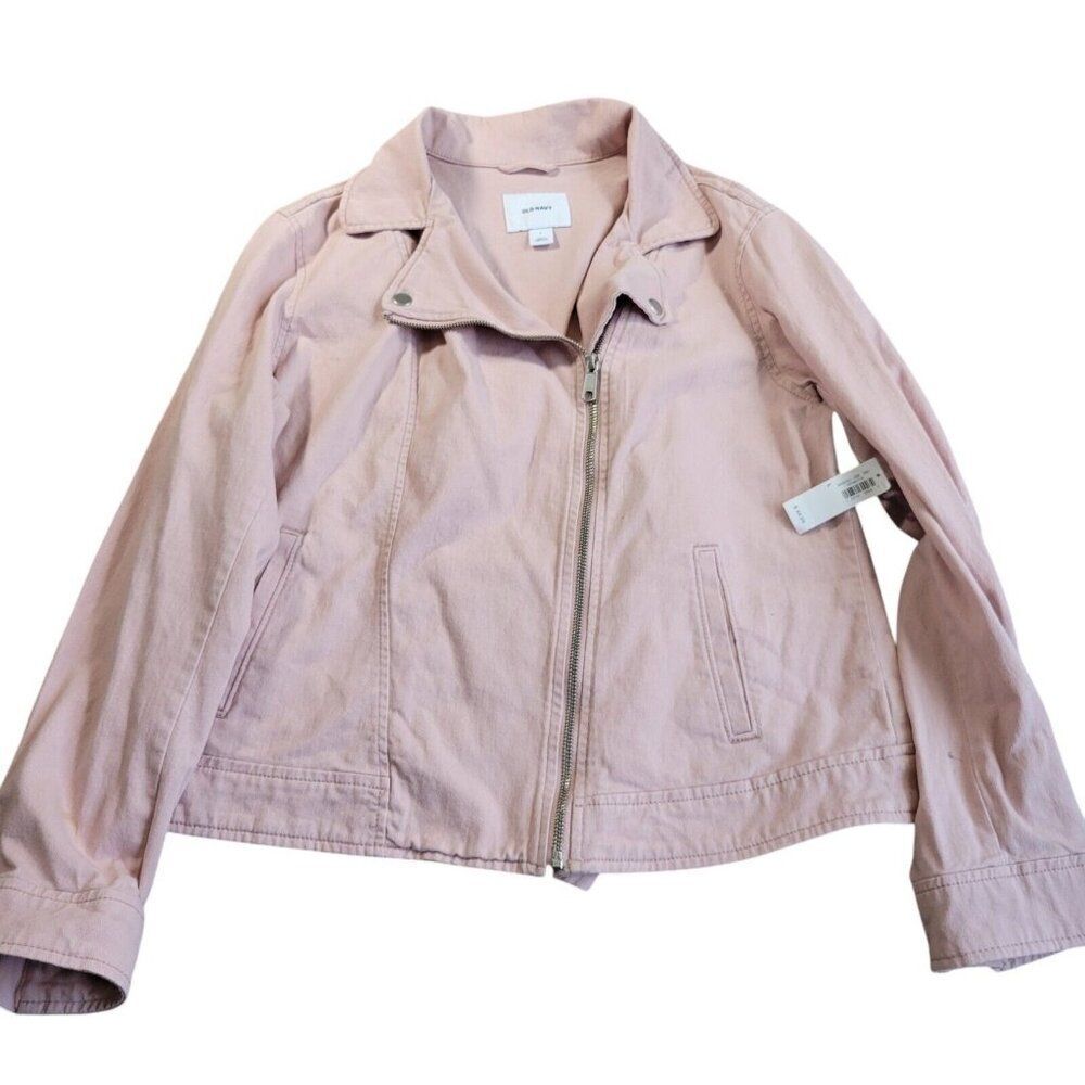 Old Navy Jacket Womens Large Pink Full Zip Moto Collared Casual Flaws*